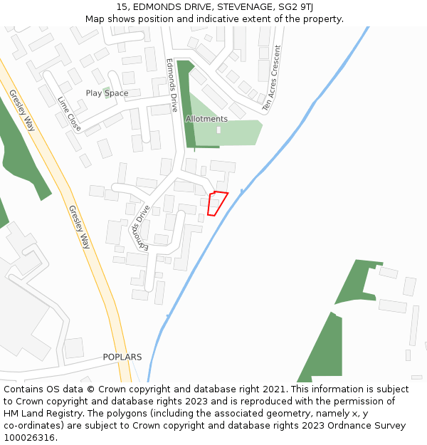 15, EDMONDS DRIVE, STEVENAGE, SG2 9TJ: Location map and indicative extent of plot