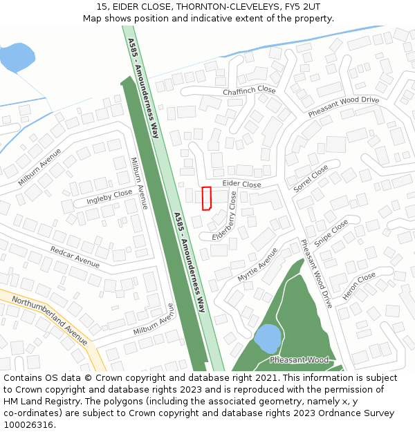 15, EIDER CLOSE, THORNTON-CLEVELEYS, FY5 2UT: Location map and indicative extent of plot