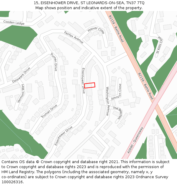 15, EISENHOWER DRIVE, ST LEONARDS-ON-SEA, TN37 7TQ: Location map and indicative extent of plot