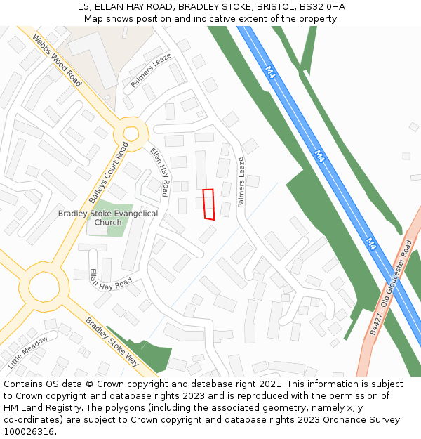15, ELLAN HAY ROAD, BRADLEY STOKE, BRISTOL, BS32 0HA: Location map and indicative extent of plot