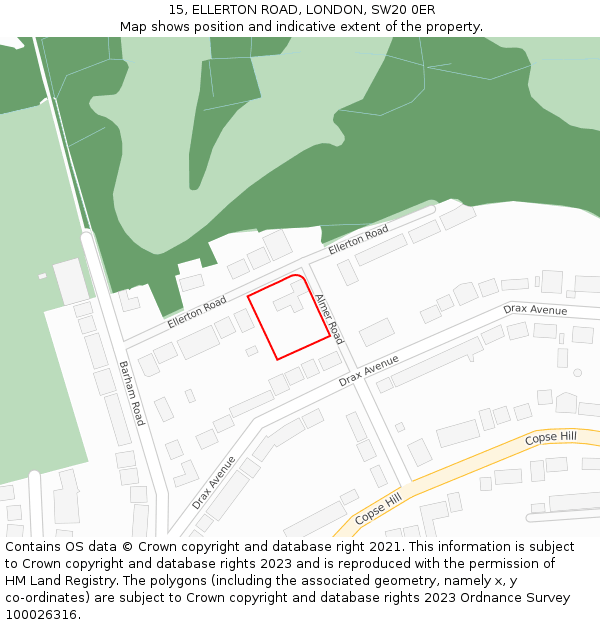 15, ELLERTON ROAD, LONDON, SW20 0ER: Location map and indicative extent of plot