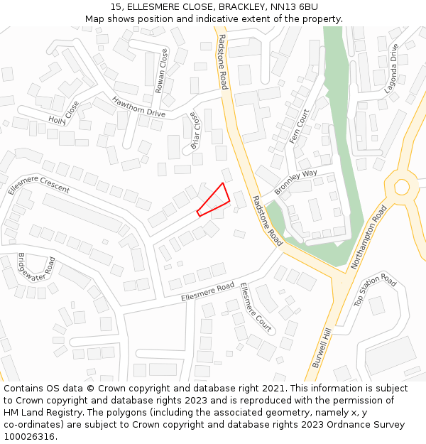 15, ELLESMERE CLOSE, BRACKLEY, NN13 6BU: Location map and indicative extent of plot