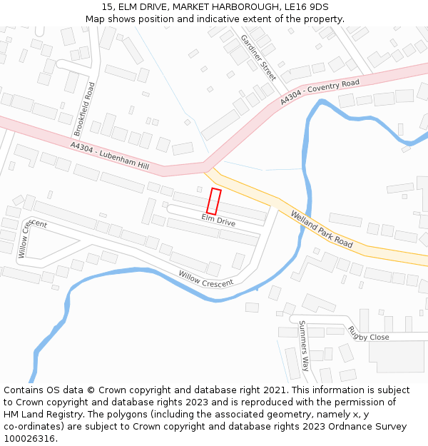 15, ELM DRIVE, MARKET HARBOROUGH, LE16 9DS: Location map and indicative extent of plot