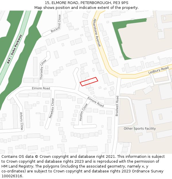 15, ELMORE ROAD, PETERBOROUGH, PE3 9PS: Location map and indicative extent of plot
