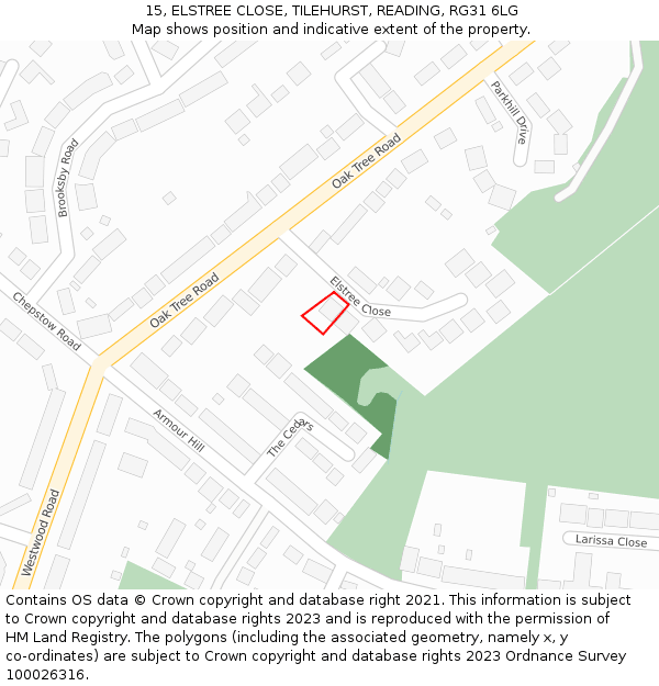 15, ELSTREE CLOSE, TILEHURST, READING, RG31 6LG: Location map and indicative extent of plot