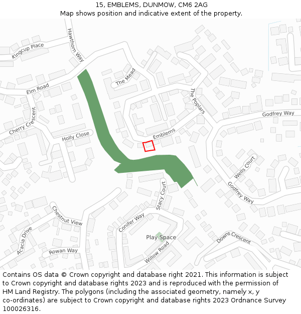 15, EMBLEMS, DUNMOW, CM6 2AG: Location map and indicative extent of plot