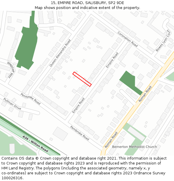 15, EMPIRE ROAD, SALISBURY, SP2 9DE: Location map and indicative extent of plot