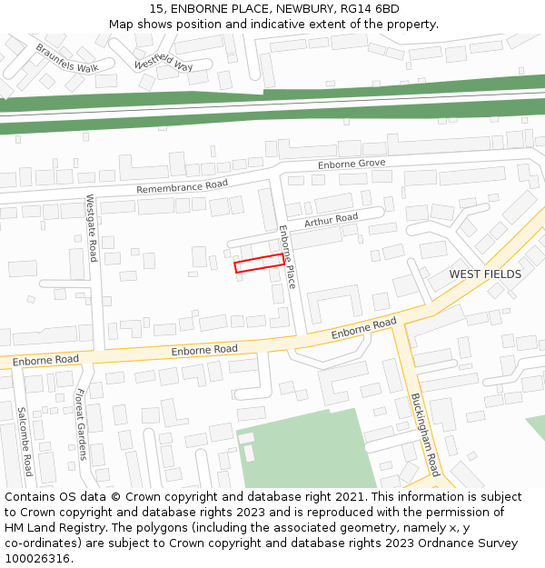 15, ENBORNE PLACE, NEWBURY, RG14 6BD: Location map and indicative extent of plot