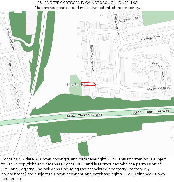 15, ENDERBY CRESCENT, GAINSBOROUGH, DN21 1XQ: Location map and indicative extent of plot