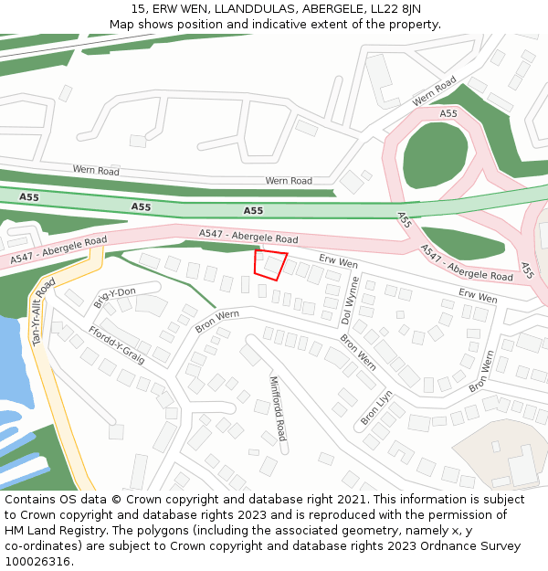15, ERW WEN, LLANDDULAS, ABERGELE, LL22 8JN: Location map and indicative extent of plot