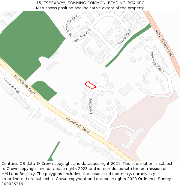 15, ESSEX WAY, SONNING COMMON, READING, RG4 9RG: Location map and indicative extent of plot