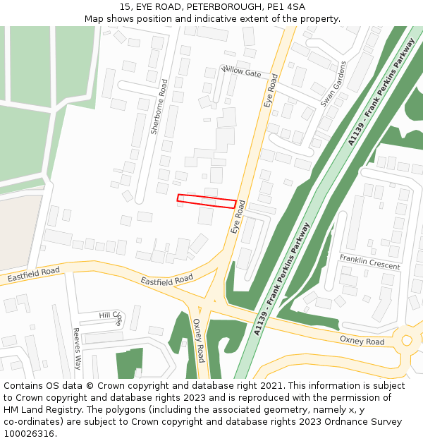 15, EYE ROAD, PETERBOROUGH, PE1 4SA: Location map and indicative extent of plot