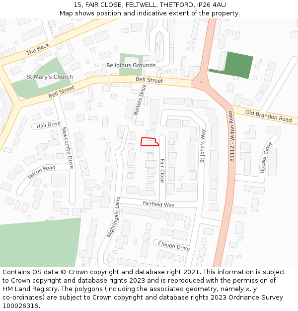 15, FAIR CLOSE, FELTWELL, THETFORD, IP26 4AU: Location map and indicative extent of plot