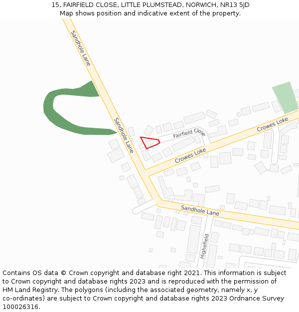 15, FAIRFIELD CLOSE, LITTLE PLUMSTEAD, NORWICH, NR13 5JD: Location map and indicative extent of plot