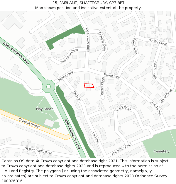 15, FAIRLANE, SHAFTESBURY, SP7 8RT: Location map and indicative extent of plot