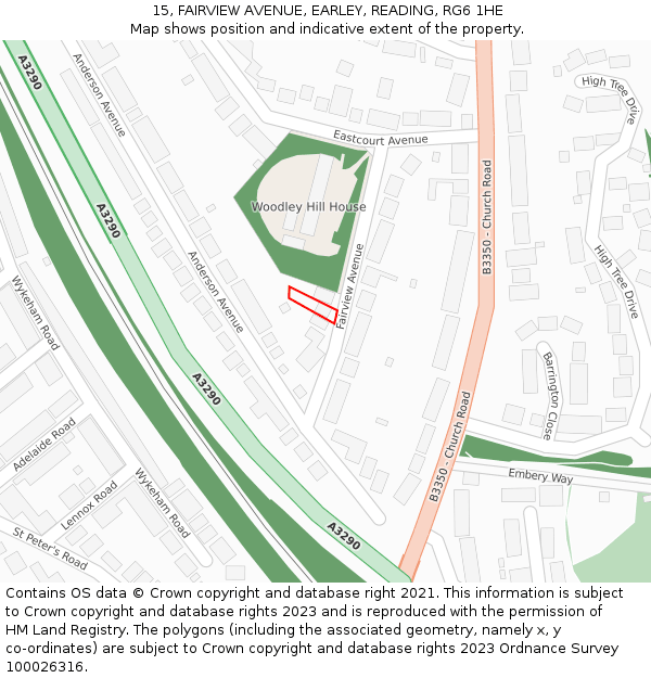 15, FAIRVIEW AVENUE, EARLEY, READING, RG6 1HE: Location map and indicative extent of plot