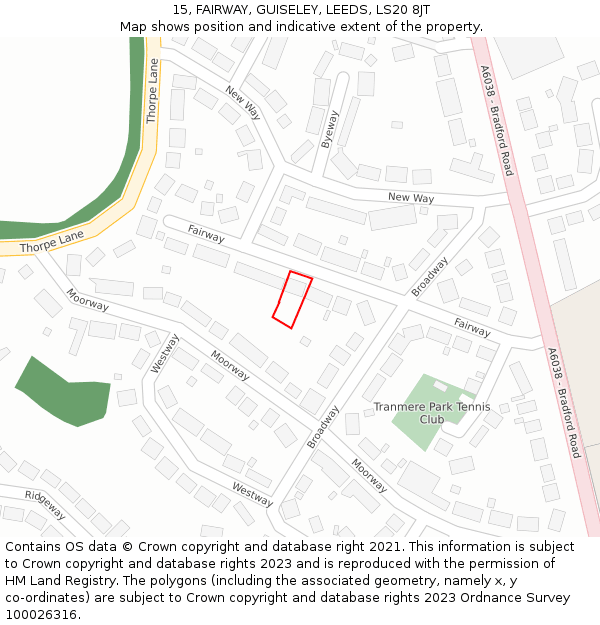 15, FAIRWAY, GUISELEY, LEEDS, LS20 8JT: Location map and indicative extent of plot
