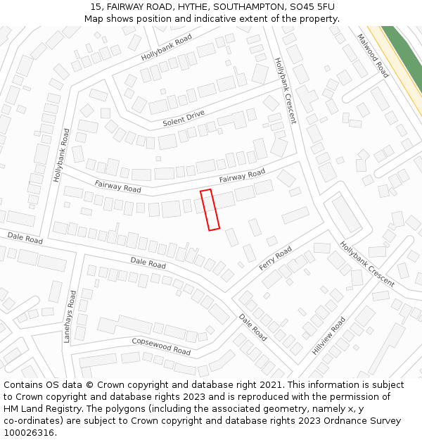 15, FAIRWAY ROAD, HYTHE, SOUTHAMPTON, SO45 5FU: Location map and indicative extent of plot