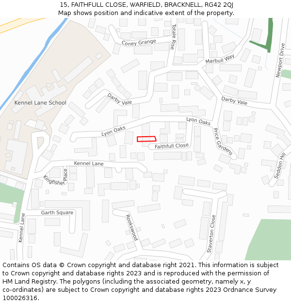 15, FAITHFULL CLOSE, WARFIELD, BRACKNELL, RG42 2QJ: Location map and indicative extent of plot