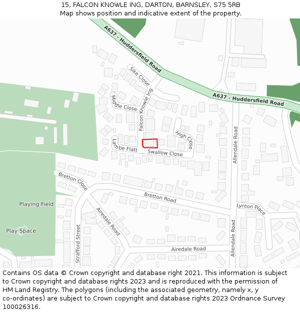 15, FALCON KNOWLE ING, DARTON, BARNSLEY, S75 5RB: Location map and indicative extent of plot