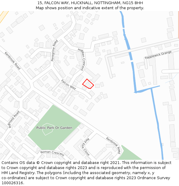 15, FALCON WAY, HUCKNALL, NOTTINGHAM, NG15 8HH: Location map and indicative extent of plot