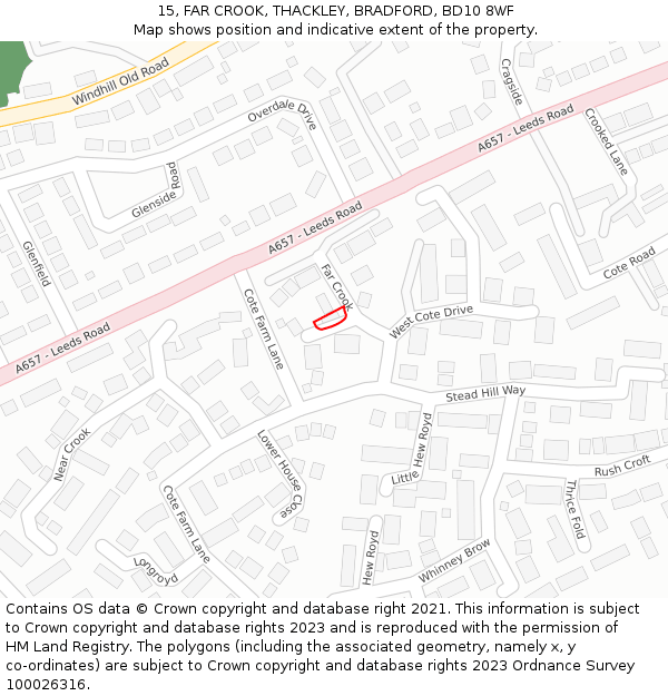 15, FAR CROOK, THACKLEY, BRADFORD, BD10 8WF: Location map and indicative extent of plot