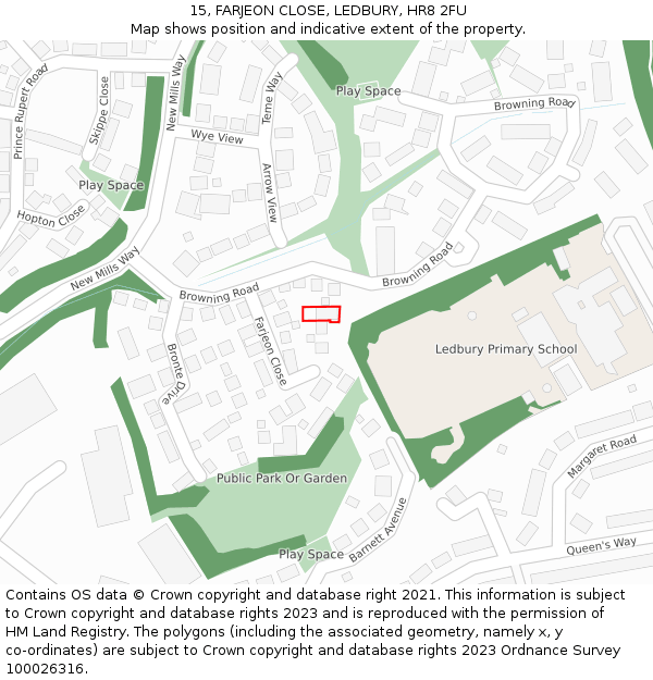 15, FARJEON CLOSE, LEDBURY, HR8 2FU: Location map and indicative extent of plot