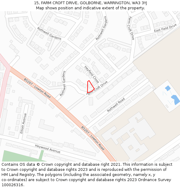 15, FARM CROFT DRIVE, GOLBORNE, WARRINGTON, WA3 3YJ: Location map and indicative extent of plot