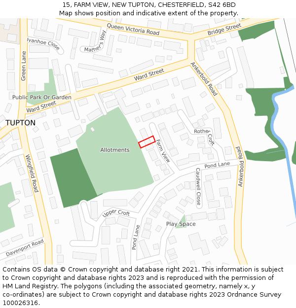 15, FARM VIEW, NEW TUPTON, CHESTERFIELD, S42 6BD: Location map and indicative extent of plot