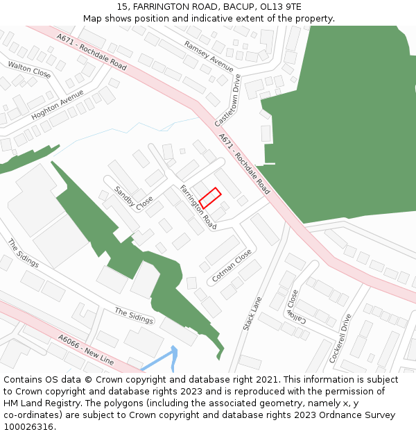 15, FARRINGTON ROAD, BACUP, OL13 9TE: Location map and indicative extent of plot