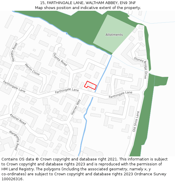 15, FARTHINGALE LANE, WALTHAM ABBEY, EN9 3NF: Location map and indicative extent of plot