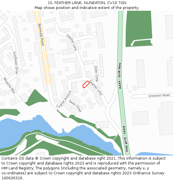 15, FEATHER LANE, NUNEATON, CV10 7GN: Location map and indicative extent of plot
