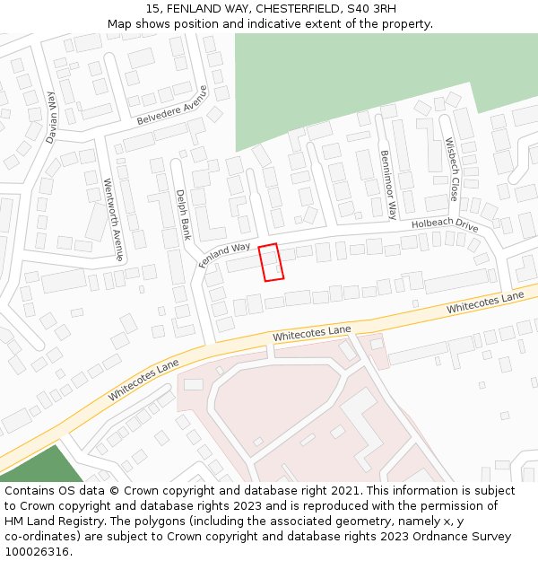 15, FENLAND WAY, CHESTERFIELD, S40 3RH: Location map and indicative extent of plot