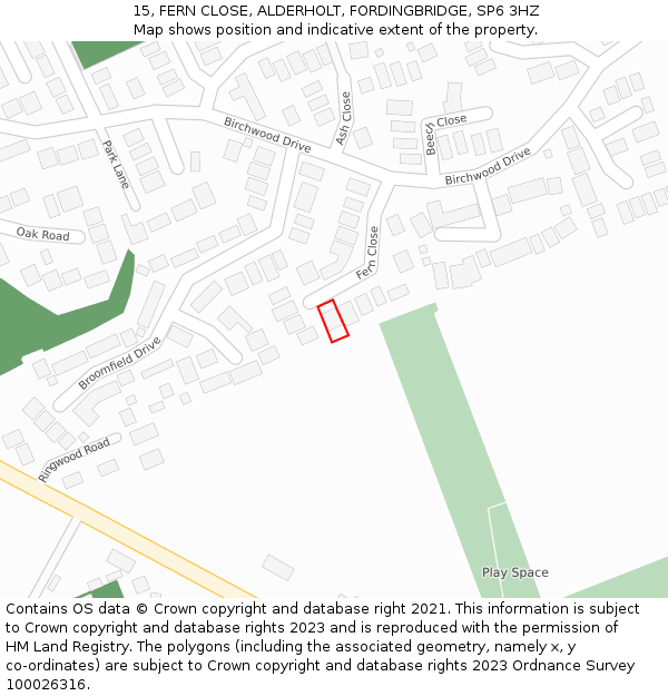 15, FERN CLOSE, ALDERHOLT, FORDINGBRIDGE, SP6 3HZ: Location map and indicative extent of plot