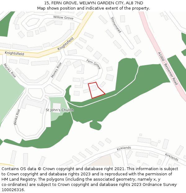 15, FERN GROVE, WELWYN GARDEN CITY, AL8 7ND: Location map and indicative extent of plot