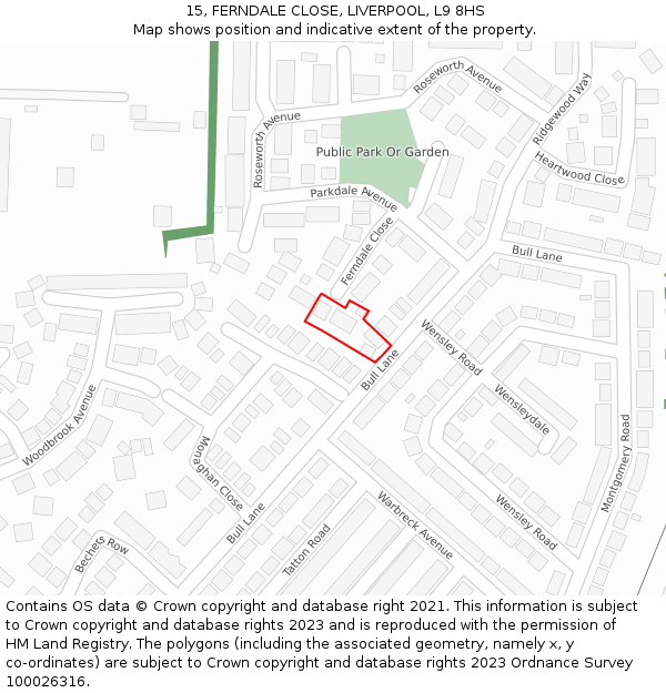 15, FERNDALE CLOSE, LIVERPOOL, L9 8HS: Location map and indicative extent of plot