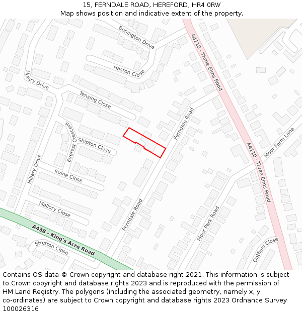15, FERNDALE ROAD, HEREFORD, HR4 0RW: Location map and indicative extent of plot