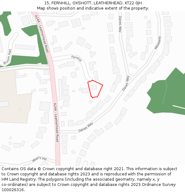 15, FERNHILL, OXSHOTT, LEATHERHEAD, KT22 0JH: Location map and indicative extent of plot