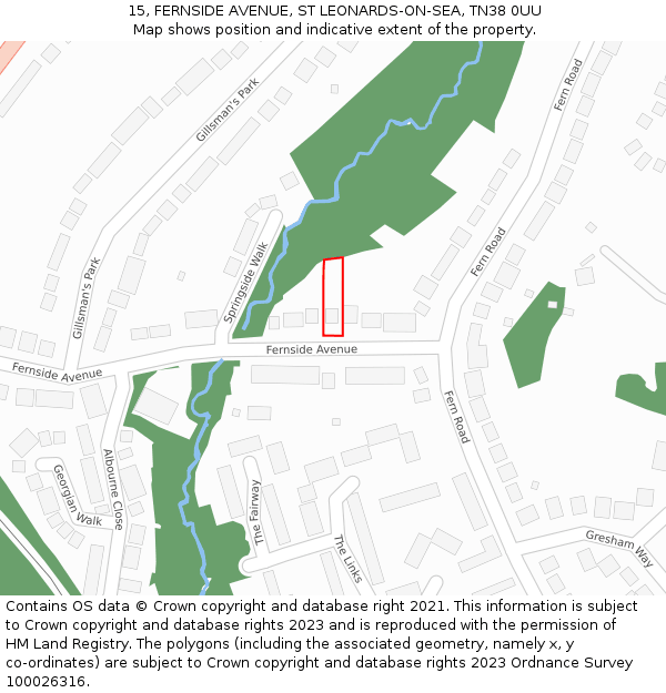 15, FERNSIDE AVENUE, ST LEONARDS-ON-SEA, TN38 0UU: Location map and indicative extent of plot
