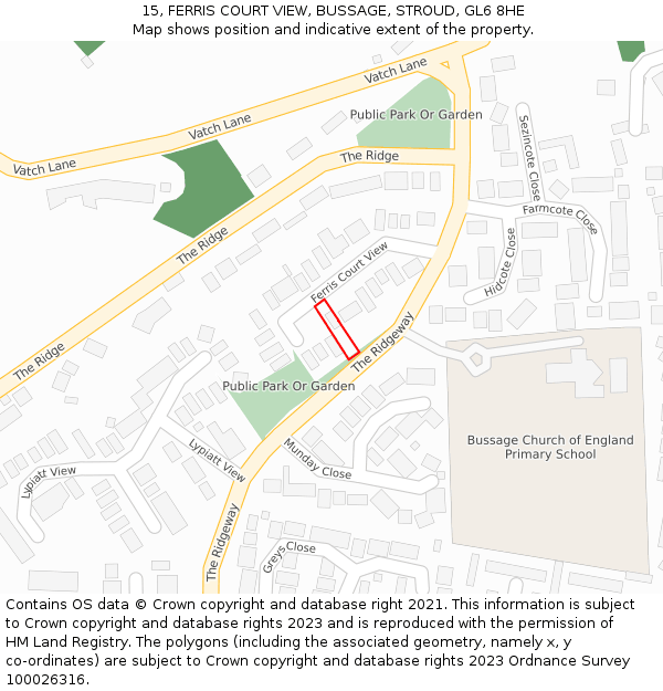15, FERRIS COURT VIEW, BUSSAGE, STROUD, GL6 8HE: Location map and indicative extent of plot