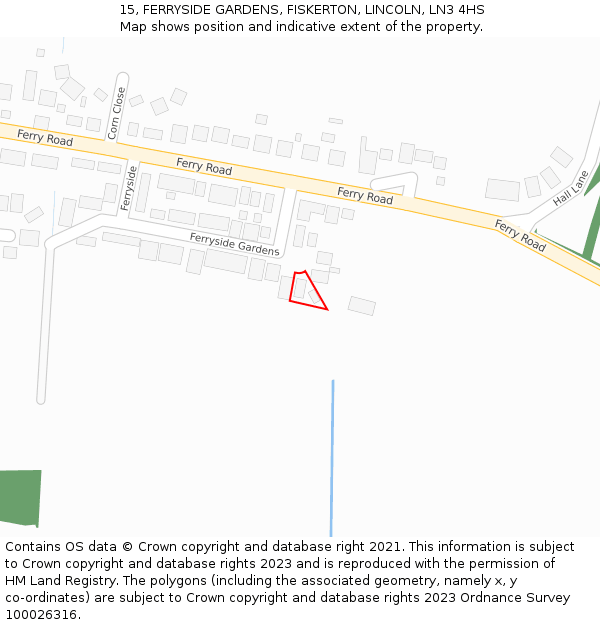 15, FERRYSIDE GARDENS, FISKERTON, LINCOLN, LN3 4HS: Location map and indicative extent of plot