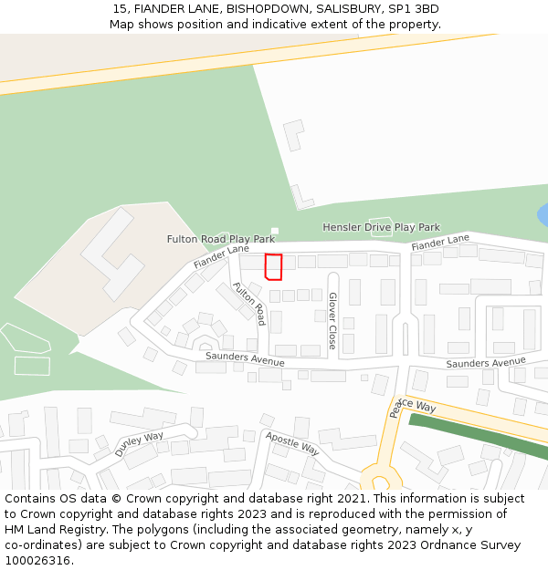 15, FIANDER LANE, BISHOPDOWN, SALISBURY, SP1 3BD: Location map and indicative extent of plot