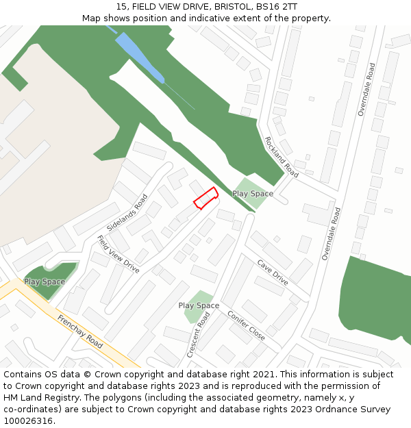 15, FIELD VIEW DRIVE, BRISTOL, BS16 2TT: Location map and indicative extent of plot