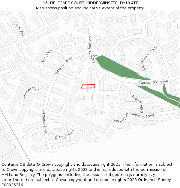 15, FIELDFARE COURT, KIDDERMINSTER, DY10 4TT: Location map and indicative extent of plot