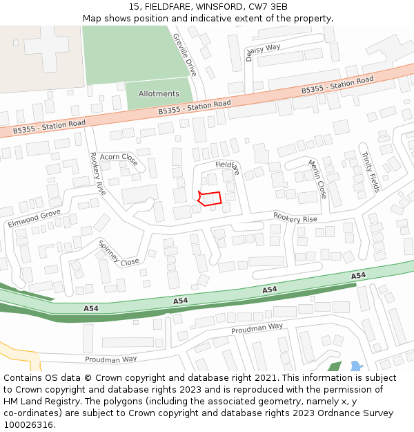 15, FIELDFARE, WINSFORD, CW7 3EB: Location map and indicative extent of plot