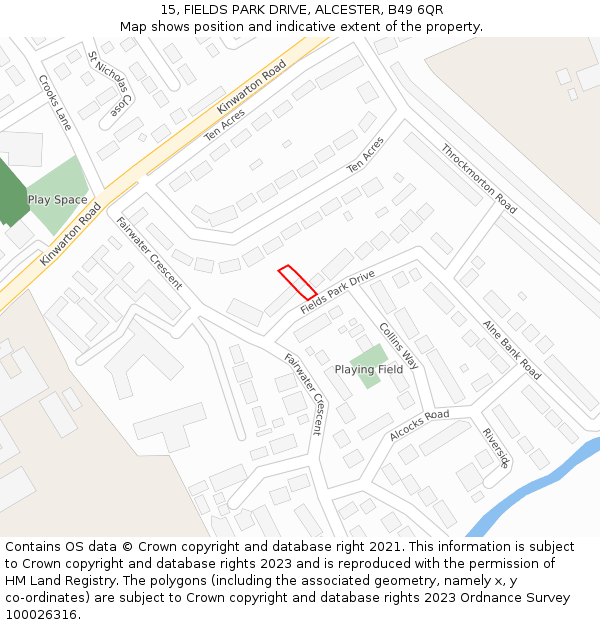 15, FIELDS PARK DRIVE, ALCESTER, B49 6QR: Location map and indicative extent of plot