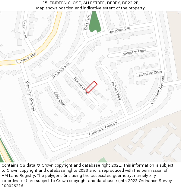 15, FINDERN CLOSE, ALLESTREE, DERBY, DE22 2RJ: Location map and indicative extent of plot