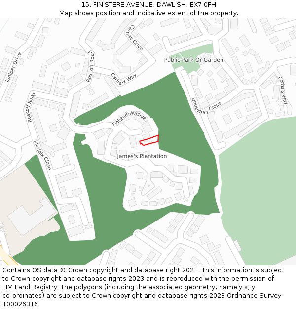 15, FINISTERE AVENUE, DAWLISH, EX7 0FH: Location map and indicative extent of plot