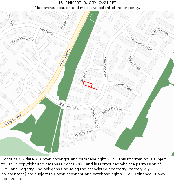 15, FINMERE, RUGBY, CV21 1RT: Location map and indicative extent of plot