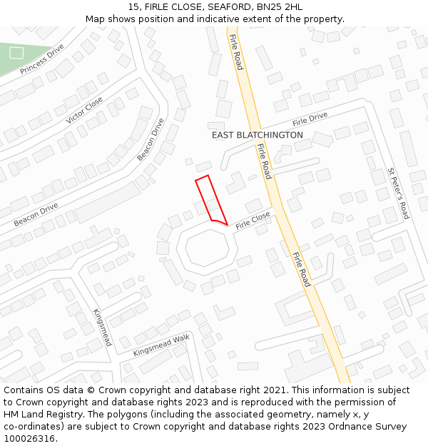 15, FIRLE CLOSE, SEAFORD, BN25 2HL: Location map and indicative extent of plot